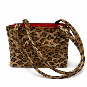 Source Unknown Leopard Print Shoulder Bag with Red Trim.  10x8x6